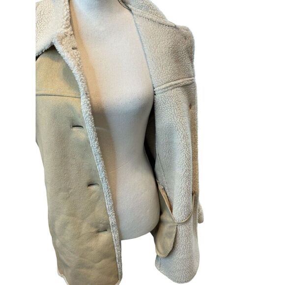 Utex Penny Lane Boho Retro 70's Ultra Suede Faux Fur Trim Button Down Coat Sz L - Picture 4 of 7